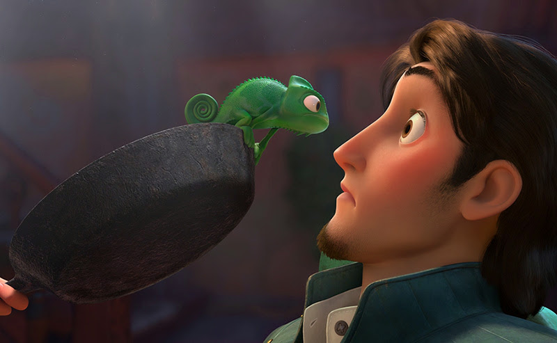 Pascal en la sartén de Rapunzel