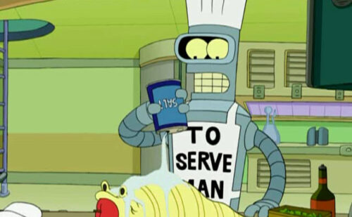 Bender, de Futurama, cocinando una babosa neptuniana