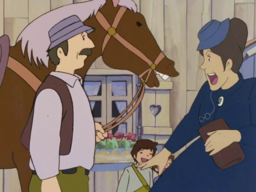 La señorita Rottenmeyer grita a un caballo.