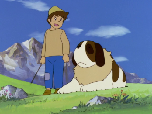 Pedro y Niebla en la pradera.